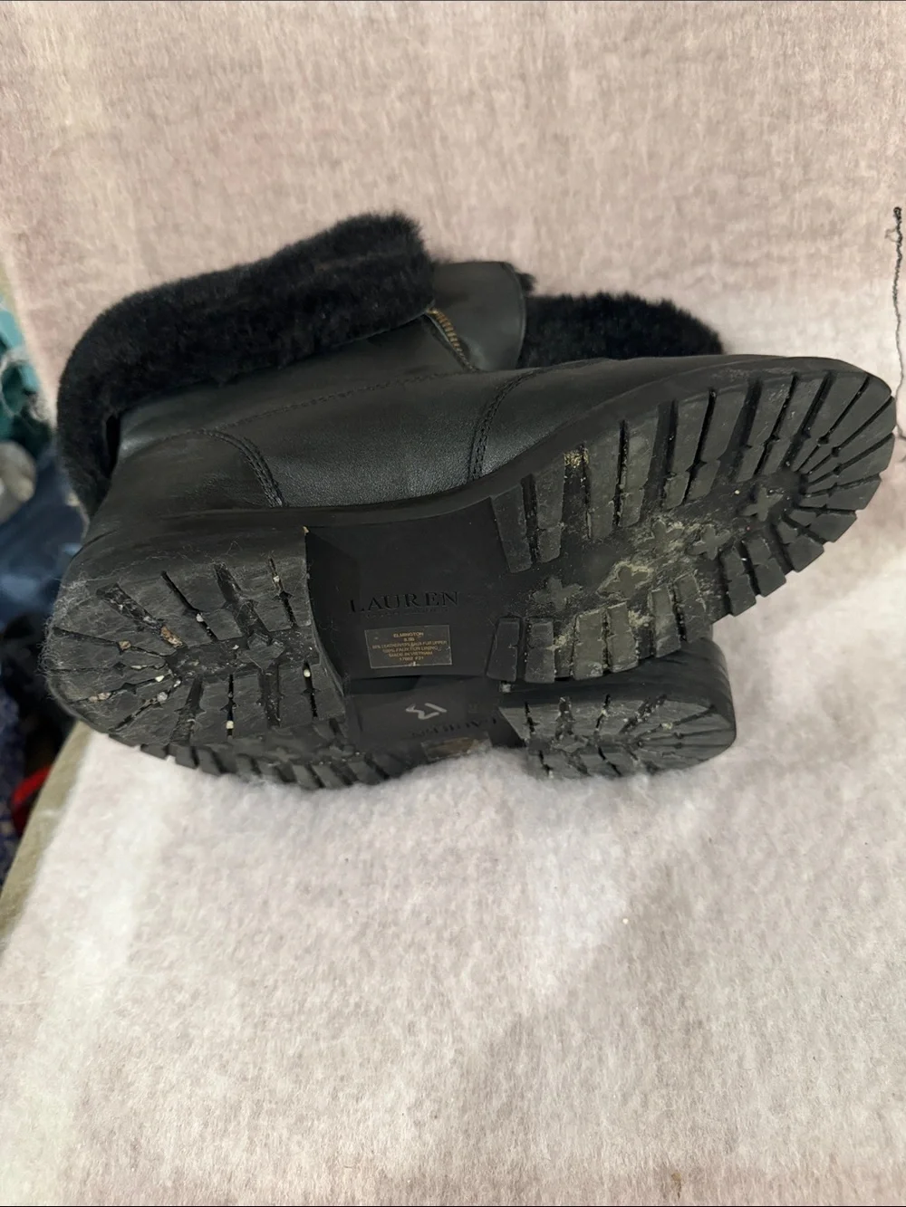 Lauren Ralph Lauren Black Faux-Fur Cuff Zip Winter Ankle Boots